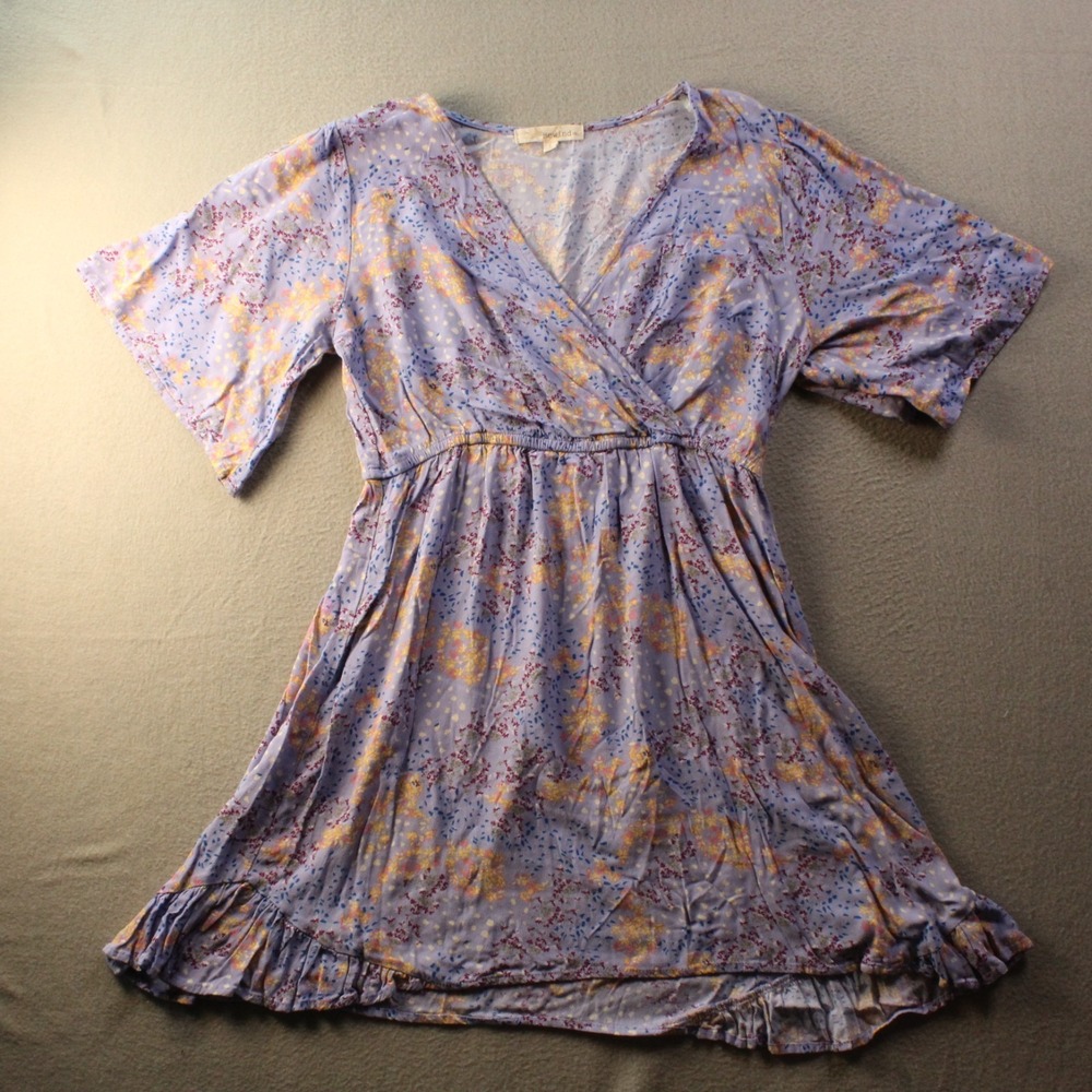 Rewind Floral‎ Mini Dress Womens Large Purple Boho Wrap Style Ruffle Cottagecore